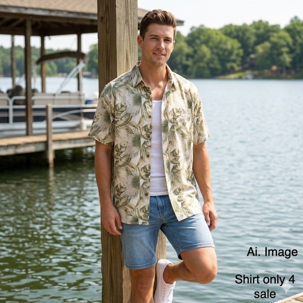 Silk Tropical Hawaiian Shirt Men XL Button Up Palms Resort Beach Island Cruise